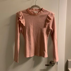 Pink ribbed high neck long sleeve top. Size XS